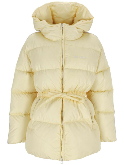 Shop Palm Angels Logo Embroidered Down Jacket In Yellow