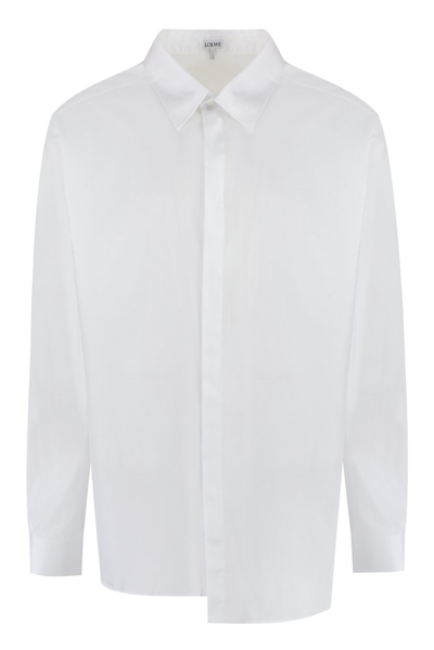 Shop Loewe Asymmetric Logo Patch Shirt In White