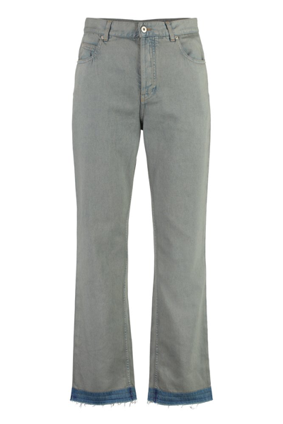 Shop Loewe Logo Tag Frayed Jeans In Grey
