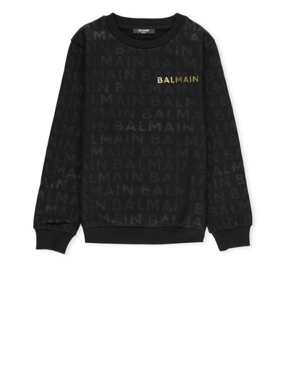 Shop Balmain Kids Logo Printed Crewneck Sweatshirt In Black
