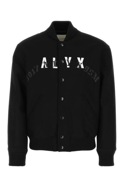 Shop Alyx Man Black Wool Blend Bomber Jacket In Multicolor