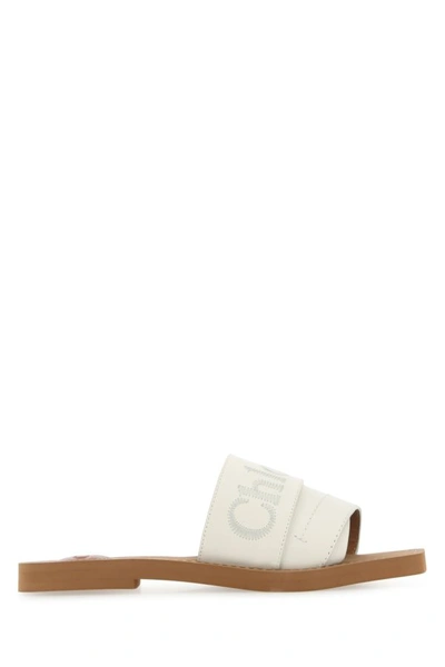 Shop Chloé Chloe Woman Ivory Leather Woody Slippers In White