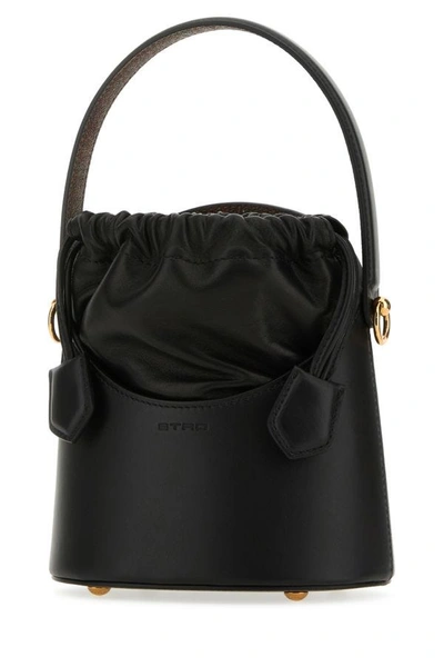 Shop Etro Woman Black Leather Saturno Mini Bucket Bag