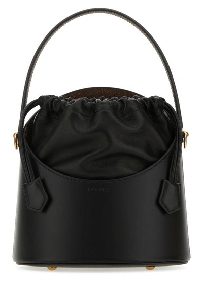 Shop Etro Woman Black Leather Saturno Bucket Bag