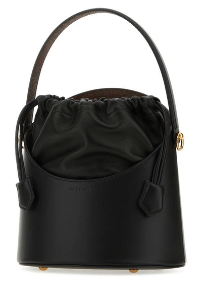 Shop Etro Woman Black Leather Saturno Bucket Bag