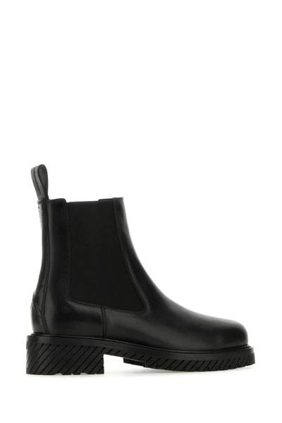Shop Off-white Off White Man Black Leather Combat Ankle Boots
