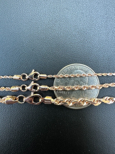 Pre-owned Harlembling Solid 14k Rose Gold Men's Women's Real Rope Chain Necklace 1.5mm-4mm In Pink