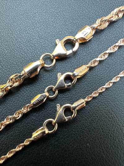 Pre-owned Harlembling Solid 14k Rose Gold Men's Women's Real Rope Chain Necklace 1.5mm-4mm In Pink