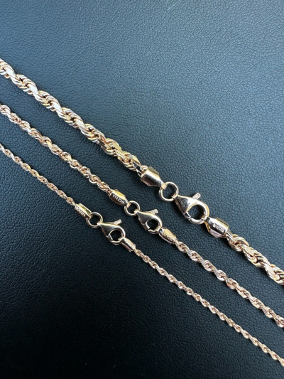 Pre-owned Harlembling Solid 14k Rose Gold Men's Women's Real Rope Chain Necklace 1.5mm-4mm In Pink