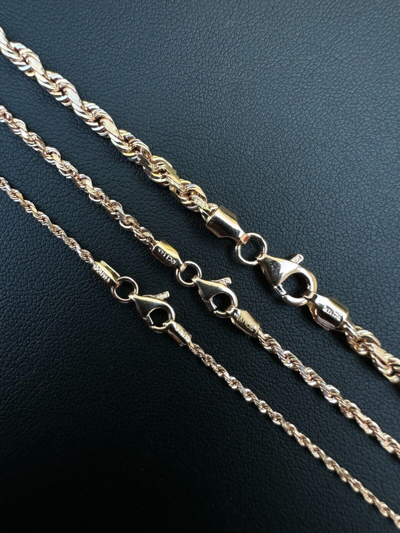 Pre-owned Harlembling Solid 14k Rose Gold Men's Women's Real Rope Chain Necklace 1.5mm-4mm In Pink