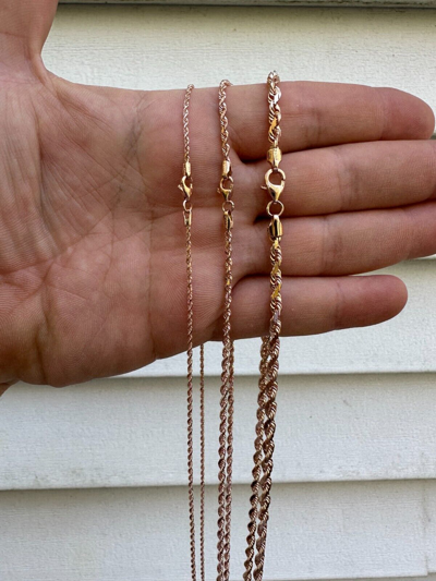 Pre-owned Harlembling Solid 14k Rose Gold Men's Women's Real Rope Chain Necklace 1.5mm-4mm In Pink