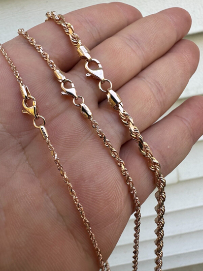 Pre-owned Harlembling Solid 14k Rose Gold Men's Women's Real Rope Chain Necklace 1.5mm-4mm In Pink