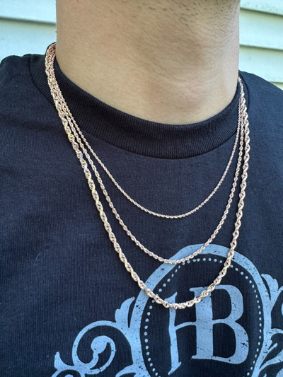 Pre-owned Harlembling Solid 14k Rose Gold Men's Women's Real Rope Chain Necklace 1.5mm-4mm In Pink