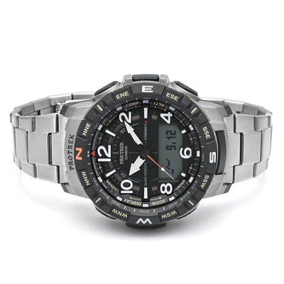 Pre-owned Casio Pro Trek Prt-b50t-7jf Climber Line Bluetooth Titanium Band Watch 50.8mm