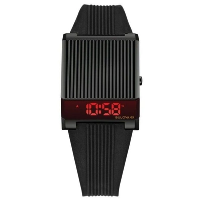 Pre-owned Bulova Computron Digital Black Men's Watch Jpn 98c135 Quartz Led 31mm W/box