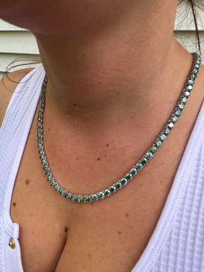 Pre-owned Silver Blue Green Moissanite 5mm Tennis Chain 925  Iced Necklace Pass Tester
