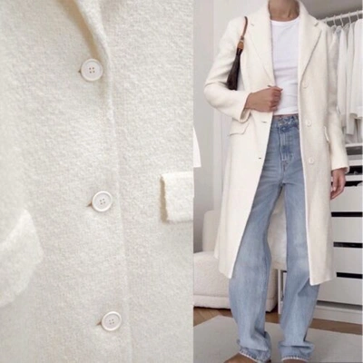 Pre-owned Zara Woman Ss23 Ecru Straight Cut Wool Blend Coat 2223/449 In White