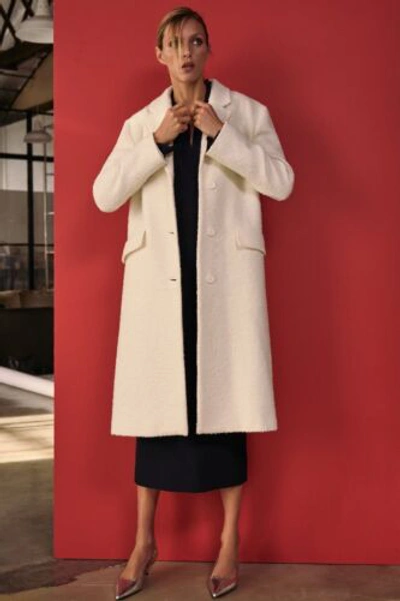 Pre-owned Zara Woman Ss23 Ecru Straight Cut Wool Blend Coat 2223/449 In White