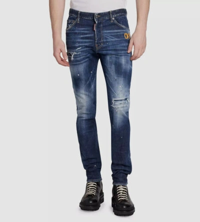 Pre-owned Dsquared2 $885  Men's Blue "cool Guy" Paint Splatter Mid-rise Jeans Pants Size 52