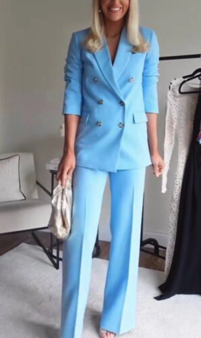 Pre-owned Zara Women Tailored Double Breasted Blazer + Pants Set Sky Blue 3736/044