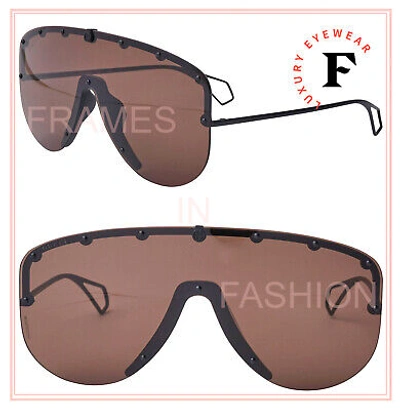 Pre-owned Gucci Star 0667 Black Stud Brown Mask Rimless Runway Sunglasses Gg0667s 003