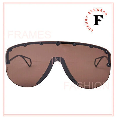 Pre-owned Gucci Star 0667 Black Stud Brown Mask Rimless Runway Sunglasses Gg0667s 003