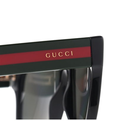 Pre-owned Gucci Sensual Romantic 0341 Black Green Stripe 001 Rectangle Sunglasses Gg0341s In Gray
