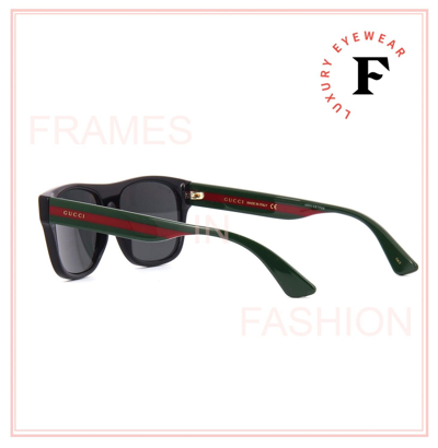 Pre-owned Gucci Sensual Romantic 0341 Black Green Stripe 001 Rectangle Sunglasses Gg0341s In Gray