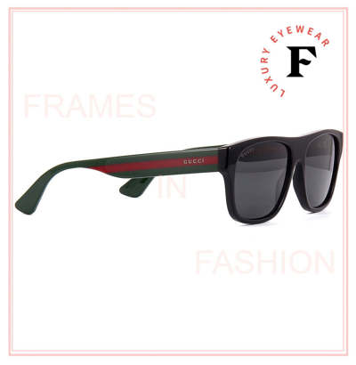 Pre-owned Gucci Sensual Romantic 0341 Black Green Stripe 001 Rectangle Sunglasses Gg0341s In Gray