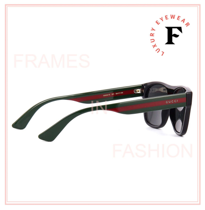 Pre-owned Gucci Sensual Romantic 0341 Black Green Stripe 001 Rectangle Sunglasses Gg0341s In Gray