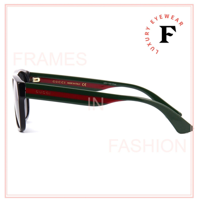 Pre-owned Gucci Sensual Romantic 0341 Black Green Stripe 001 Rectangle Sunglasses Gg0341s In Gray
