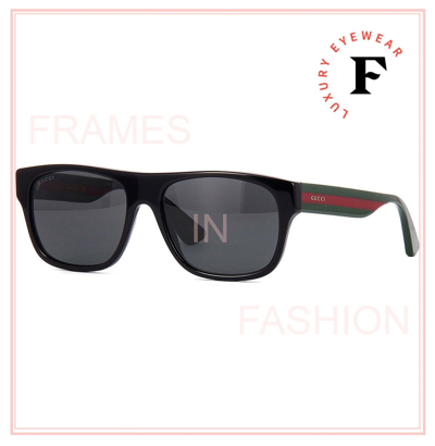 Pre-owned Gucci Sensual Romantic 0341 Black Green Stripe 001 Rectangle Sunglasses Gg0341s In Gray