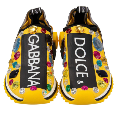 Pre-owned Dolce & Gabbana Crystal Logo Slip-on Sneaker Shoes Sorrento Yellow Black 13078