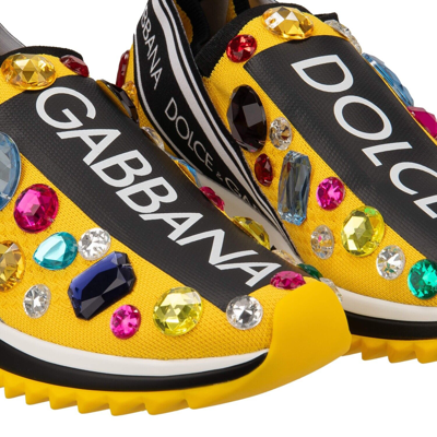 Pre-owned Dolce & Gabbana Crystal Logo Slip-on Sneaker Shoes Sorrento Yellow Black 13078