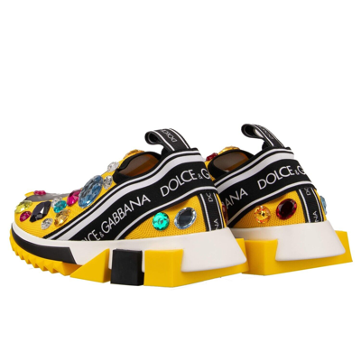 Pre-owned Dolce & Gabbana Crystal Logo Slip-on Sneaker Shoes Sorrento Yellow Black 13078