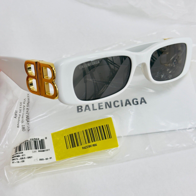 Pre-owned Balenciaga Dynasty 0096 White Gold 011 Bb Logo Narrow Viral Sunglasses Bb0096 In Gray