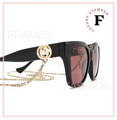 Pre-owned Gucci Aria 1023 Brown Black Gold Chain 005 Sunglasses Gg1023s Unisex Authentic