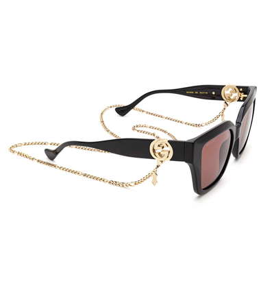 Pre-owned Gucci Aria 1023 Brown Black Gold Chain 005 Sunglasses Gg1023s Unisex Authentic