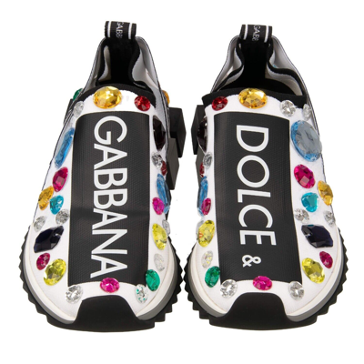 Pre-owned Dolce & Gabbana Crystal Logo Slip-on Sneaker Shoes Sorrento White Black 13080