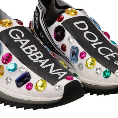 Pre-owned Dolce & Gabbana Crystal Logo Slip-on Sneaker Shoes Sorrento White Black 13080