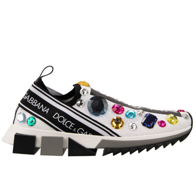 Pre-owned Dolce & Gabbana Crystal Logo Slip-on Sneaker Shoes Sorrento White Black 13080