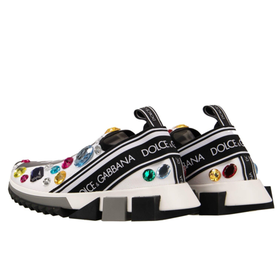 Pre-owned Dolce & Gabbana Crystal Logo Slip-on Sneaker Shoes Sorrento White Black 13080