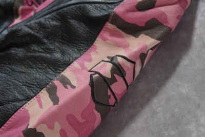 Pre-owned Harley-davidson Harley Davidson Women's Pink Camo Black Leather 3in1 Jacket Hoodie S 97058-11vw