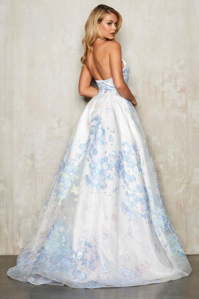 Pre-owned Sherri Hill Alisha Hill By  80123 Sleeveless V Neck Ivory / Blue Gown Size 6