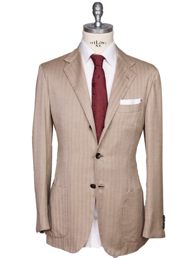 Pre-owned Kiton Blazer Vicuna Peru Cashmere Silk Size 40 Us 50 Eu R8 Tg26 In Beige