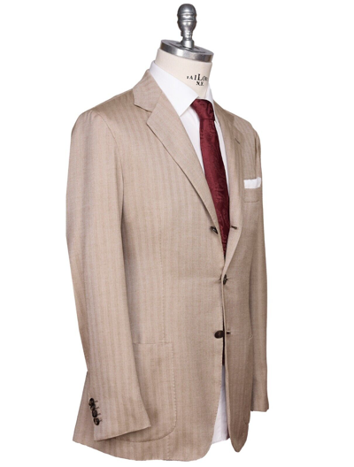 Pre-owned Kiton Blazer Vicuna Peru Cashmere Silk Size 40 Us 50 Eu R8 Tg26 In Beige