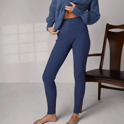 Shop Lunya Cozy Cotton Silk Ribbed Legging In Clearing Blue