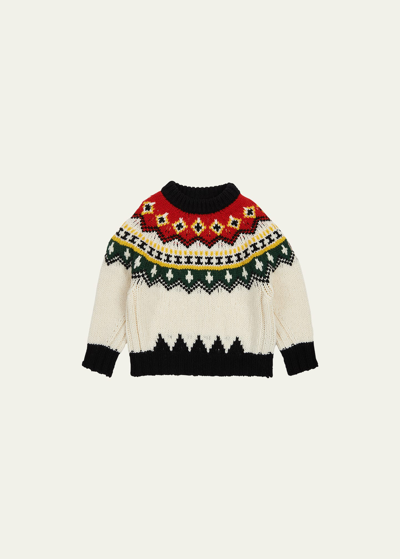 Shop Moncler Girl's Fair Isle Wool Knit Sweater In White