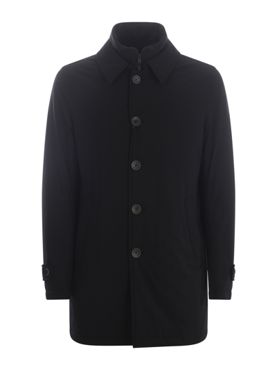 Herno Single-breasted Padded Jacket In Blu Scuro