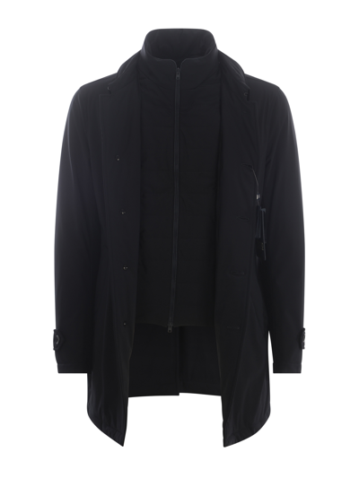 Herno Single-breasted Padded Jacket In Blu Scuro